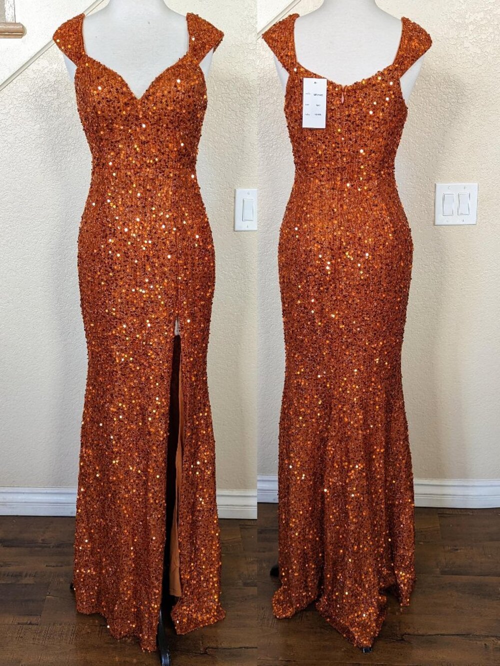 Burnt Orange Sweetheart Neckline Sequin Formal Evening Dress 8